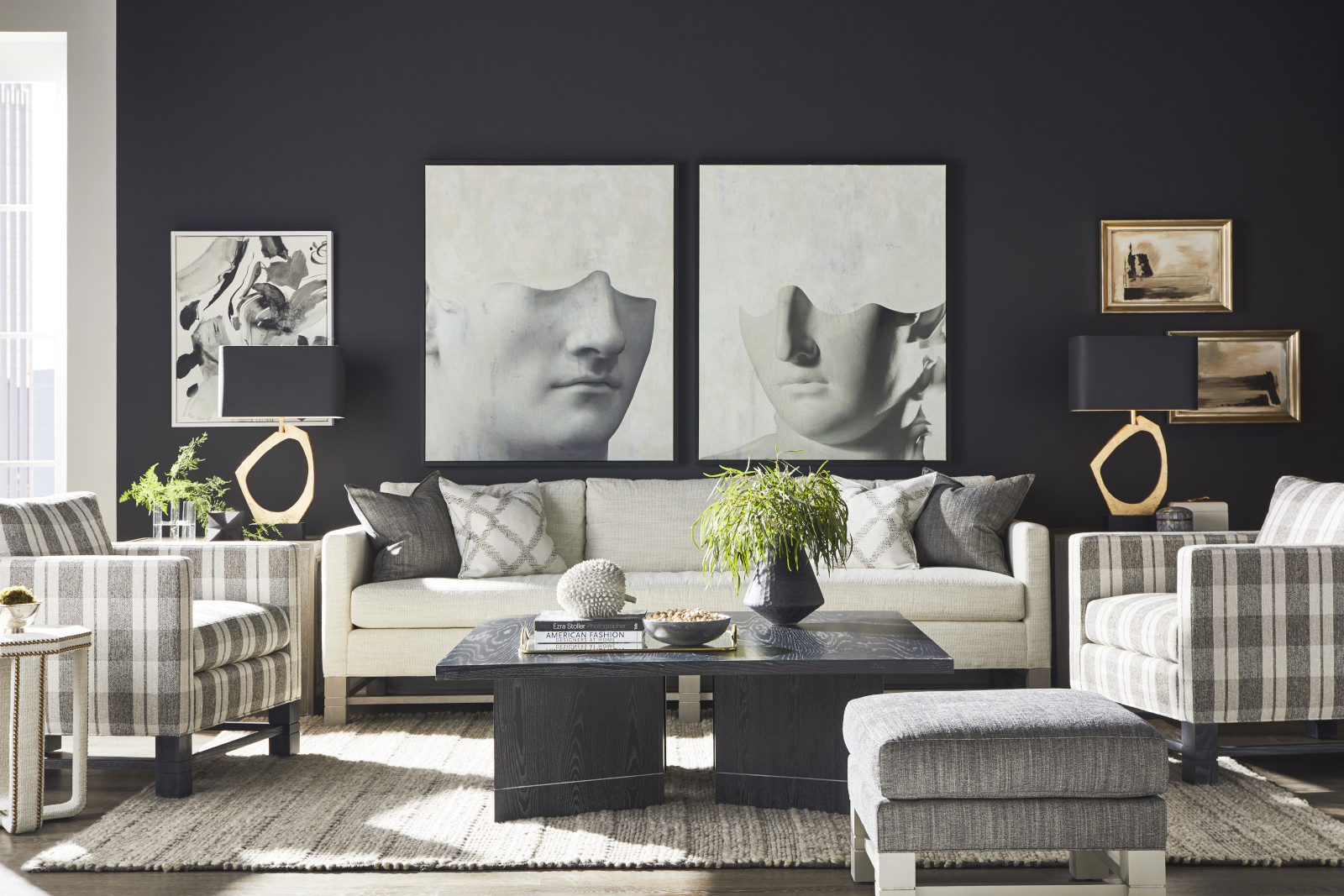 Townsend Extended Sofa, Townsend Chair, Townsend Ottoman, Schiller Cocktail Table.